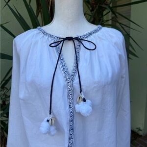 White Navy Tassel Blouse Trim